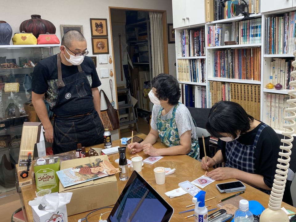 立体猫実技　JLCA講習会　レザークラフト  革工芸